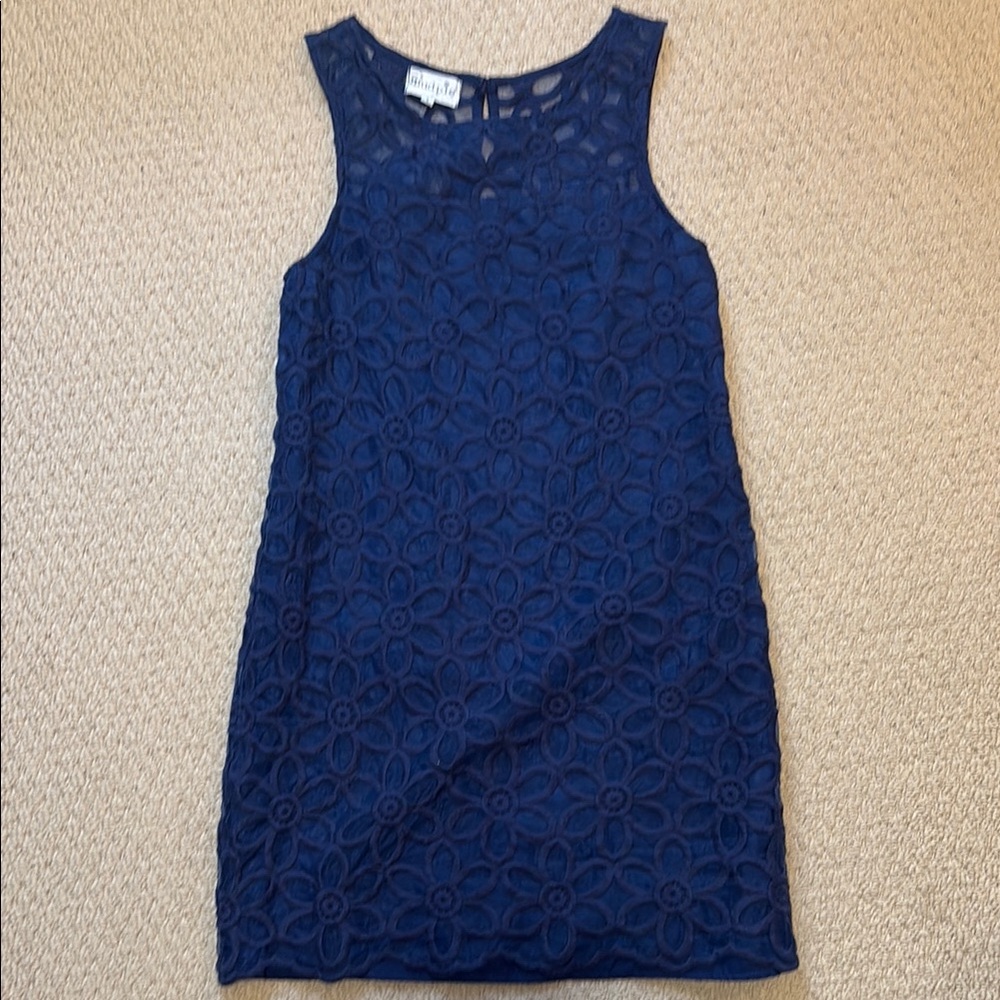 Navy Blue Sleeveless Petal Lace Dress